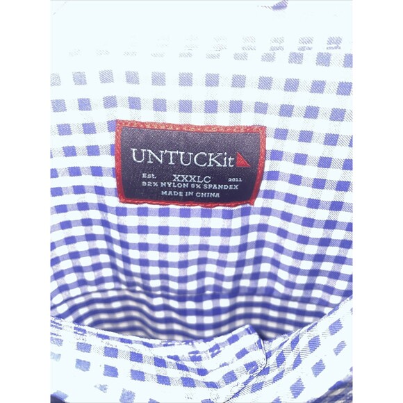 Untuckit Men’s Dress Shirt Size 3XL Blue Gingham Business Formal City - Picture 2 of 12